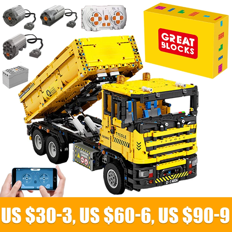 Technical Car Dirt Truck APP Remote Control Moter Power T4006 Construction Site Bricks Building Blocks Moc Toys For Kids Sets