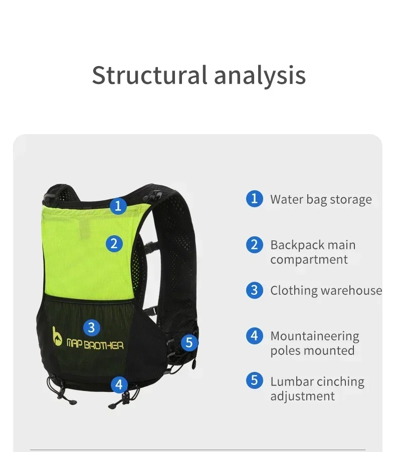 MAP BROTHER B108 Lightweight Backpack Running Vest Nylon Hydration Pack Bag Cycling Marathon Portable Ultralight Hiking 5L