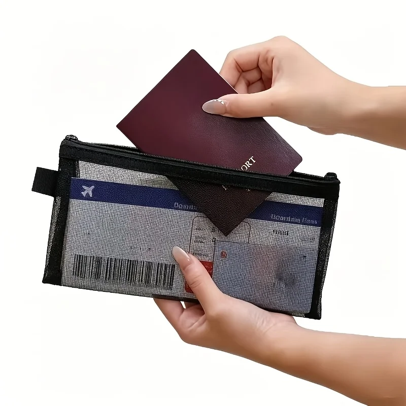 3PC Black Portable Document Storage Bag Passport Holder Protective Cover for ID Card Boarding Pass Abroad Travel Use - view 5