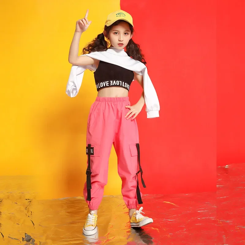 Costume de salle de Rhpour filles, vêtements Hip Hop pour enfants, sweat-shirt court, chemise et pantalon décontractés, danse jazz interdite, phtalStreetwear