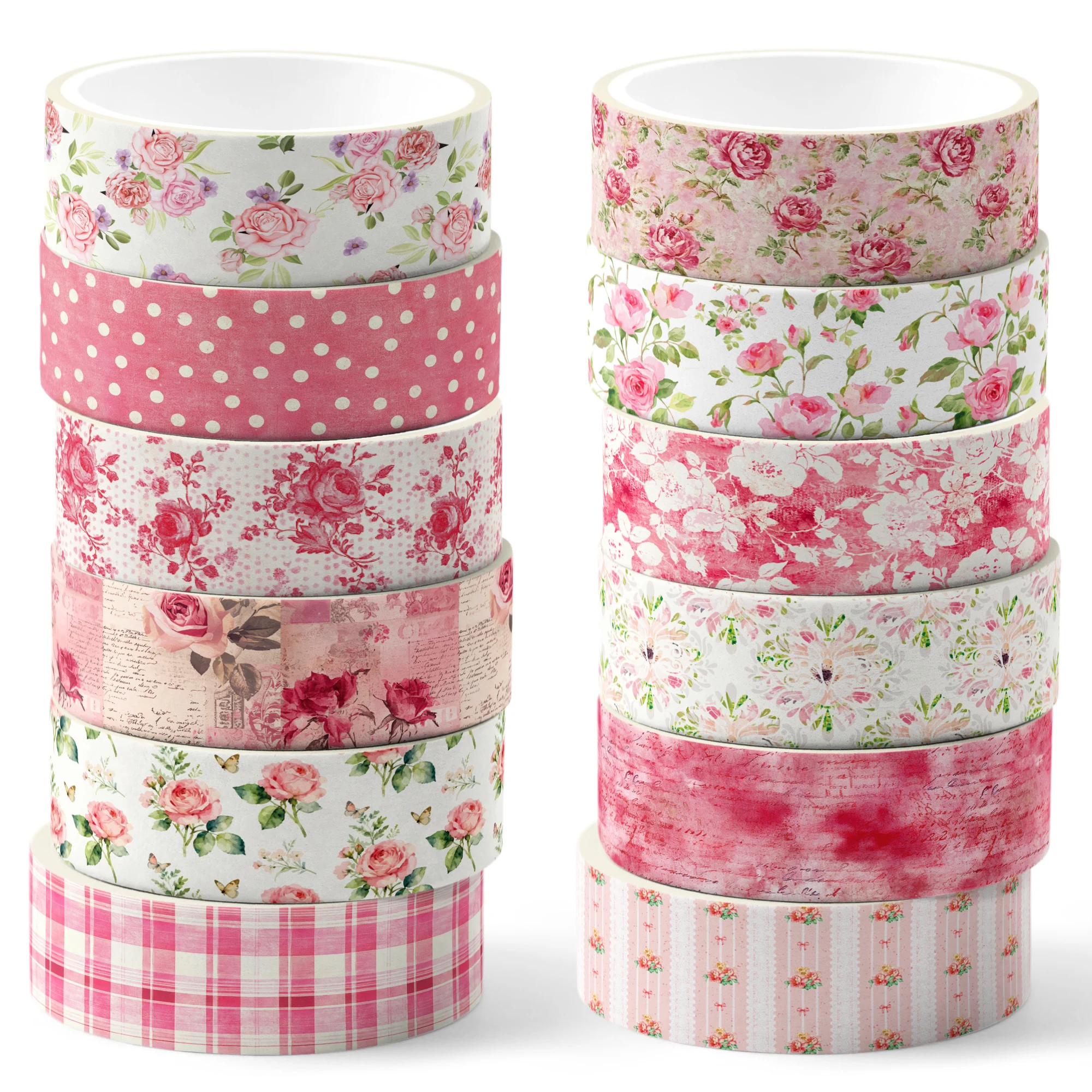 12 Rolls Retro Floral Themed Washi Tape Set,Decorative Paper Stickers,DIY Craft Tape for Gift Wrapping, Scrapbooking Supplies