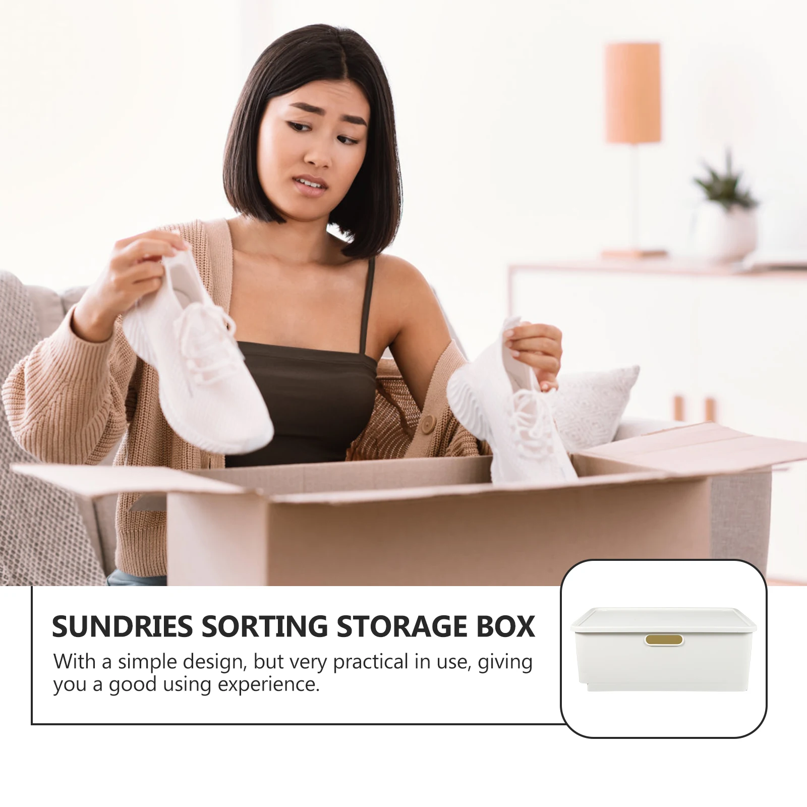 

1pc Plastic Sundry Container Cosmetics Organizing Storage Holder With Lid Household Supplies Clothes Storing Box Desktop