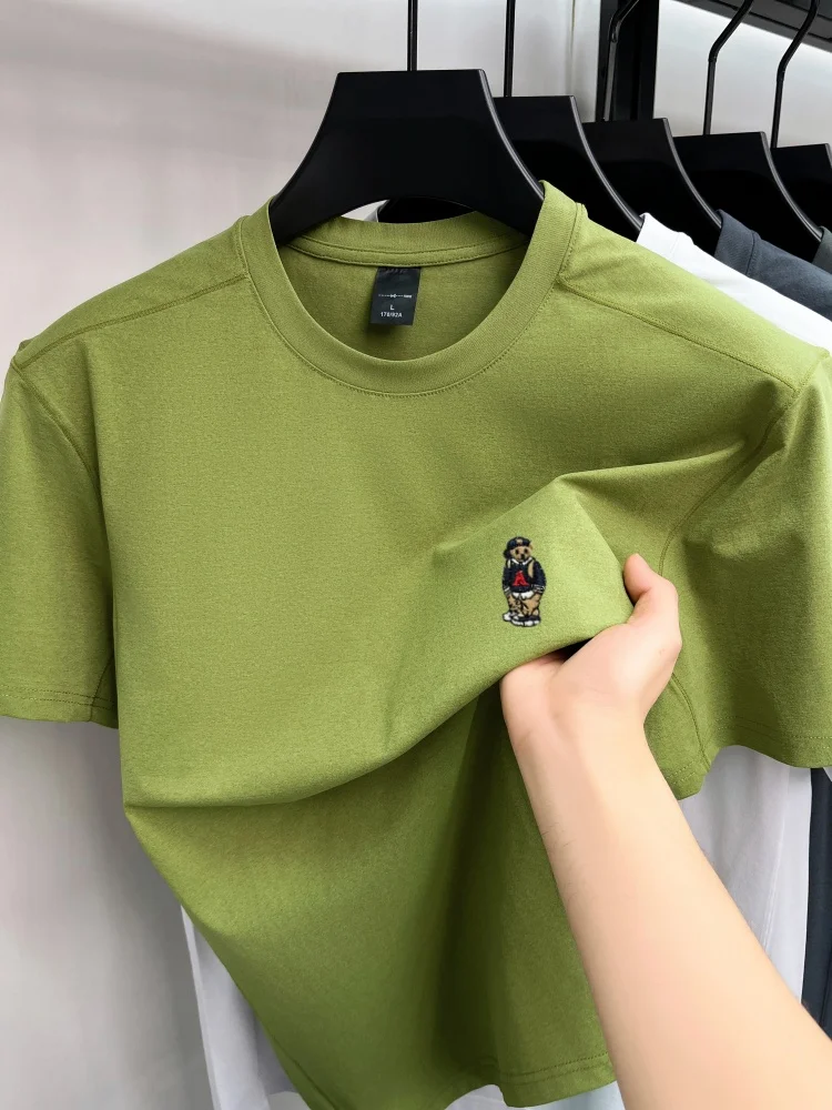 

Trend cartoon bear embroidered short sleeve T-shirt high-quality brand men's luxury new round neck youthful casual summer top