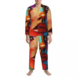 Conjunto de pijama con cara de dama colorida para hombre, ropa de dormir cómoda para dormitorio, diseño holgado de gran tamaño, tablero abstracto de otoño, 2 piezas
