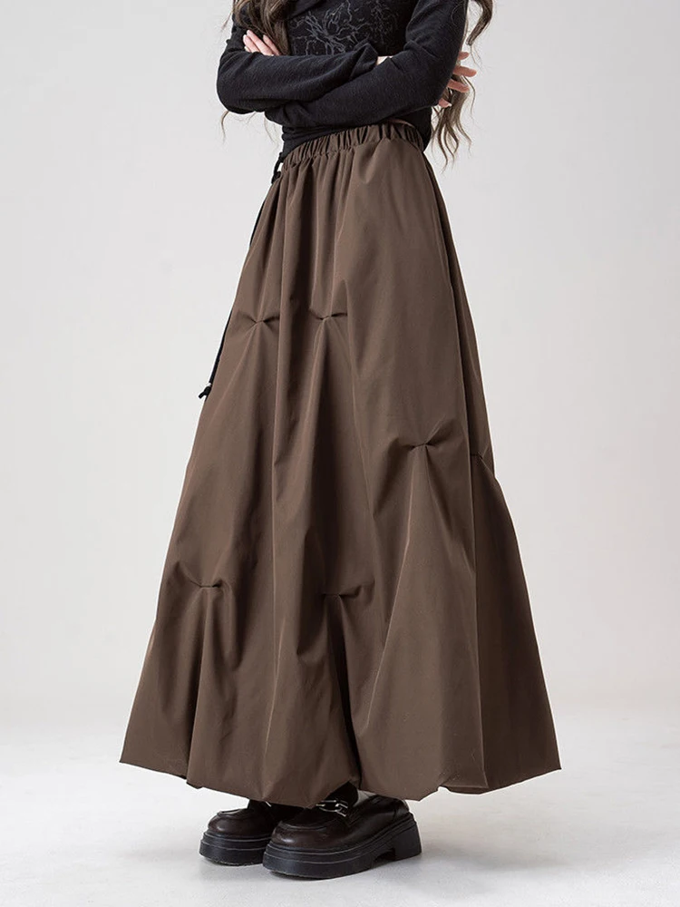 Summer Fashion Long Skirt Women High Waist Solid Simple Folds Bud Skirts Loose Office Lady Chic Hottie Casual A Line Skirts New