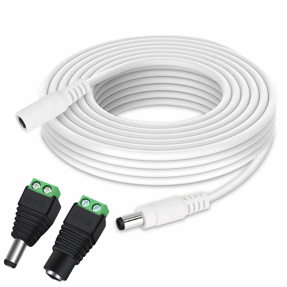 DC 12V Extension Power Cable With DC Connector 2.1mm*5.5mm Male To Female Connect Wire White Black Color For LED Light Camera