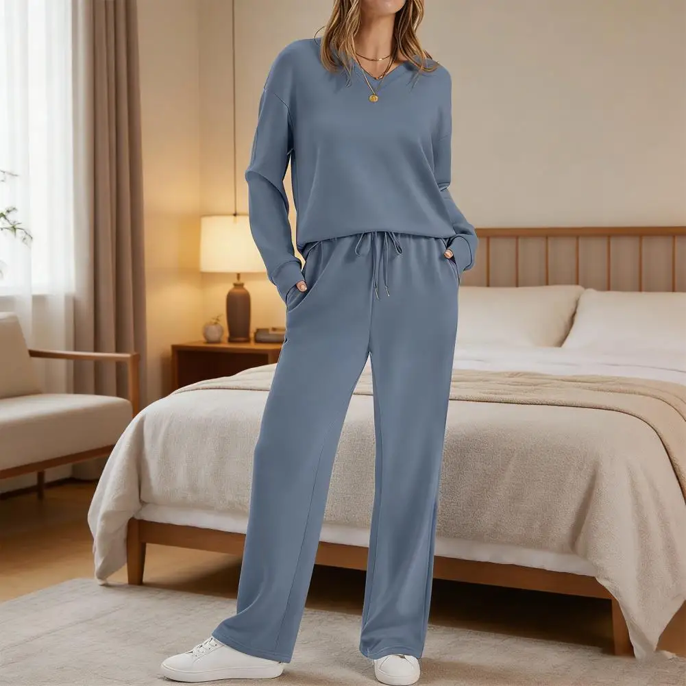 

2026 Women Sweatsuits Pants Set European And American New Fashion Casual Women's Long Sleeved Drawstring Commuting Pants Set