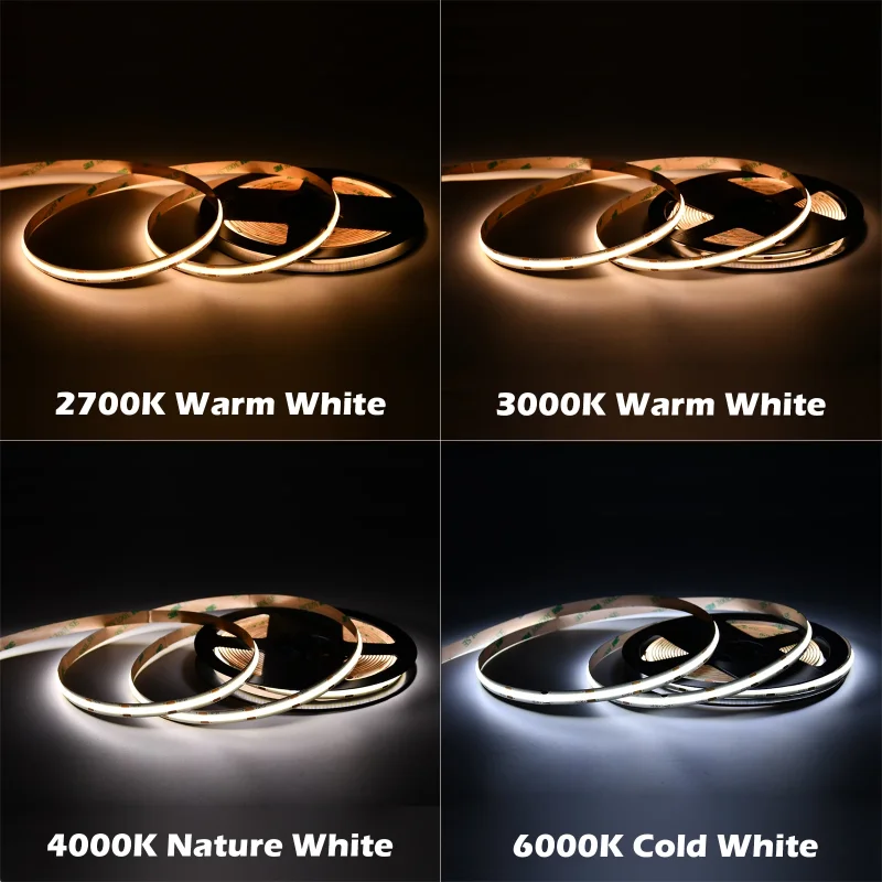 12V/24V 16.4ft Cob Flexible Cool White, Natural Light, Warm,LED Strip Light, Cabinet, Bar, Counter, Living Room