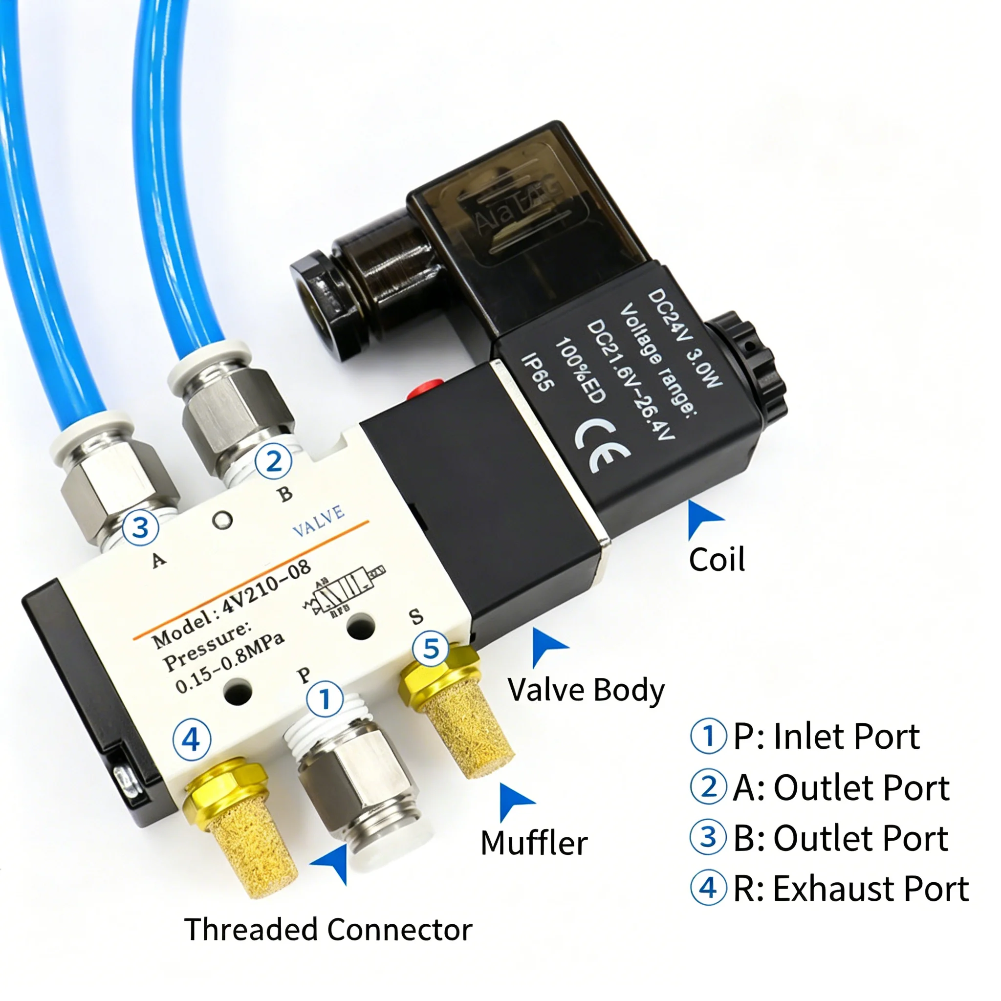 4v210-08 Better Quality Airtac Type Pneumatic Electric Solenoid Valve Directional Control Air Magnetic Valve 12V 24V 220V 4v210