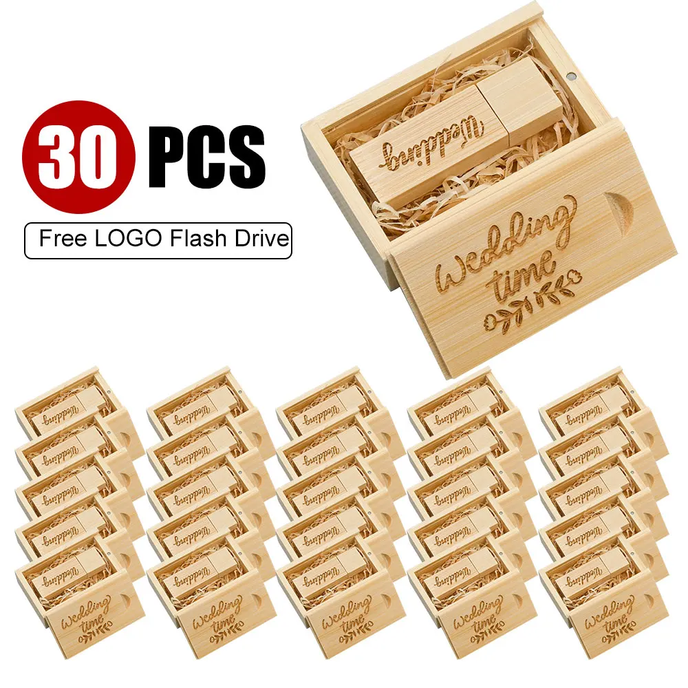 Free Custom Logo 30PCS/LOT Wooden USB 2.0 Flash Drives 128GB Pen Drive 64GB 32GB Memory Stick Creative Gift USB Stick for Laptop