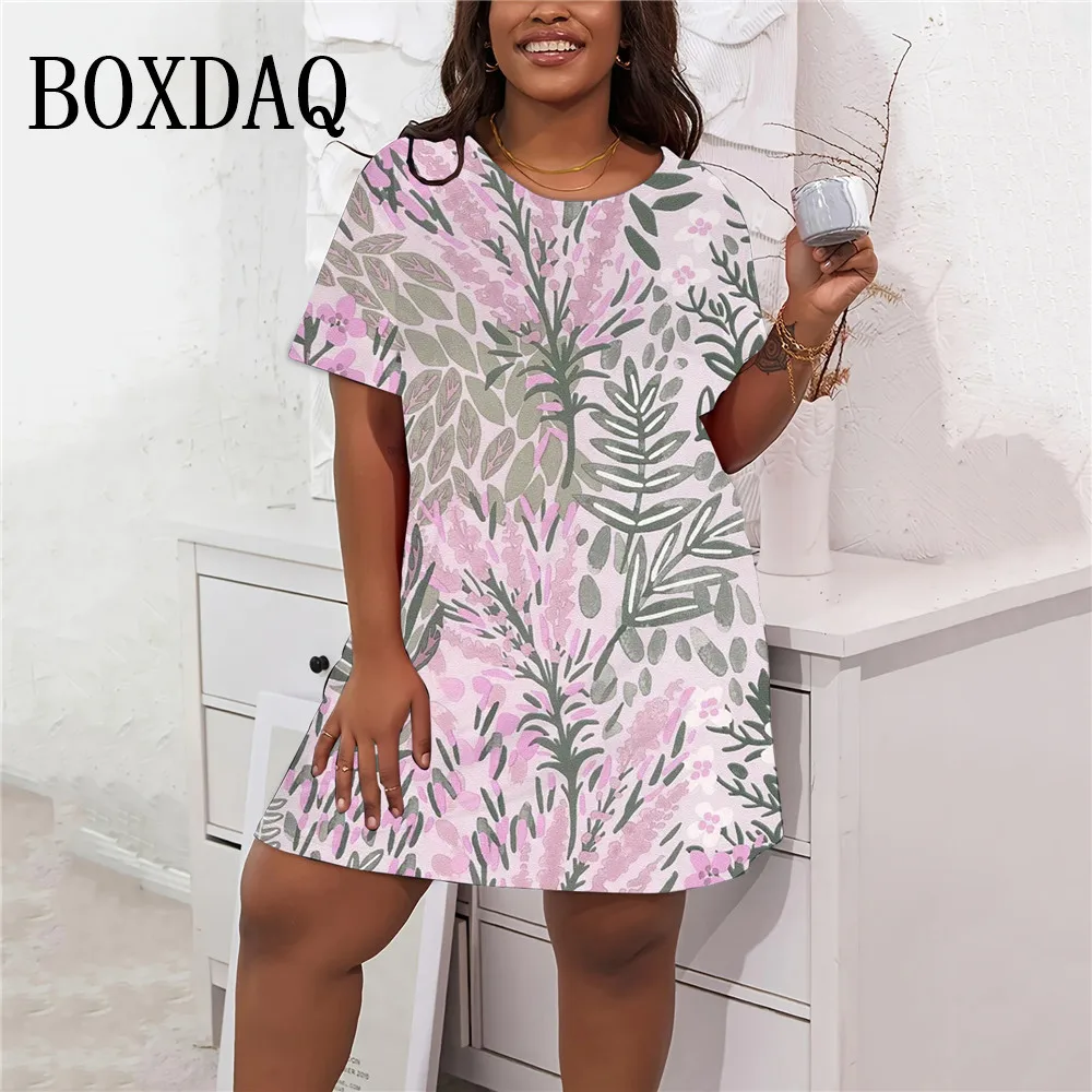 Elegante Jurk Met Bloemenprint Dames Jurk Met Korte Mouwen 2024 Nieuwe Zomer Casual Losse Vintage Plus Size Mini Jurk 9xl