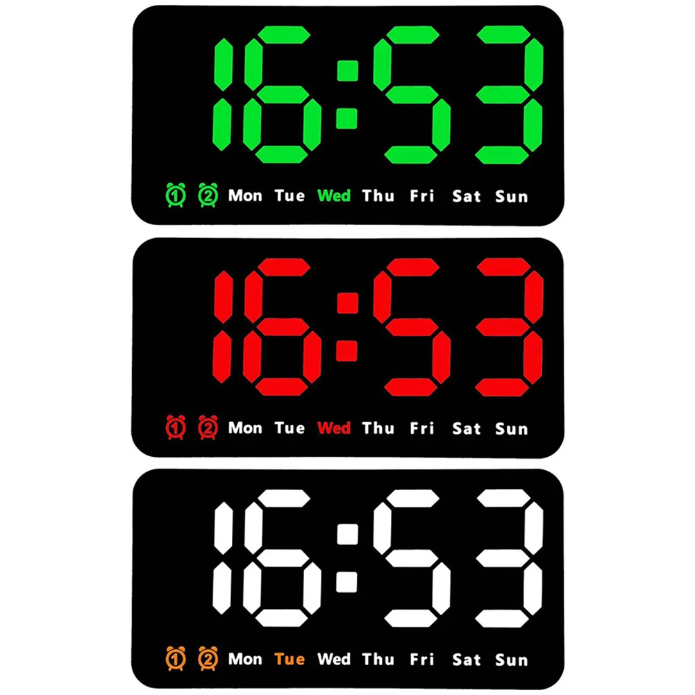 12/24H Digital Wall Clock Date/Week/Time Large Display Adjustable Brightness Alarm Clock Desk Clock (21.5x11x3cm)