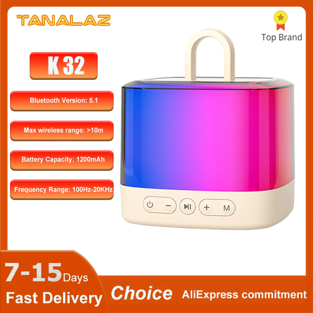 TANALAZ K32 Wireless Microphone Bluetooth 5.1 Speaker Karaoke Machine RGB Lights HIFI Subwoofer KTV DSP Sound System Child Gifts