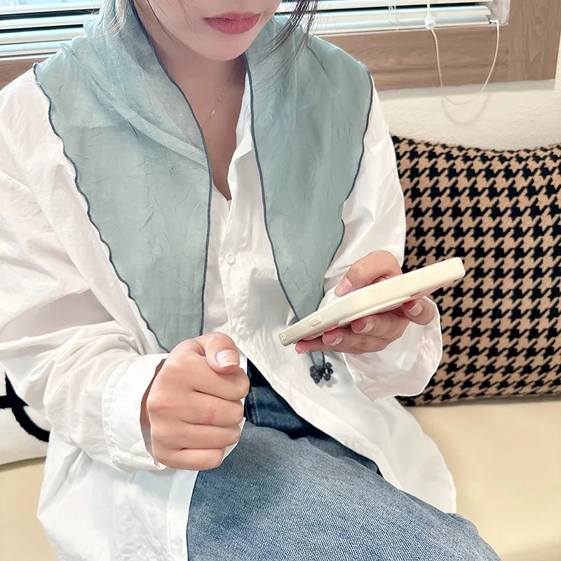 

Новый корейский однотонный треугольный шарф, милый элегантный шарф с подвеской в японском стиле для женщин и девочек, тонкий шарф, платок, накидки