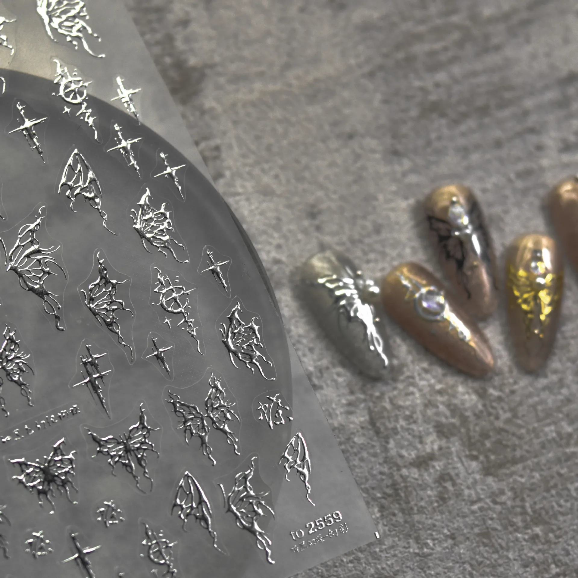 1 Sheet 5D Realistic Stamp Gold Laser Silver Starlight Cross Magic Butterfly Adhesive Nail Art Stickers Decals Manicure Charms