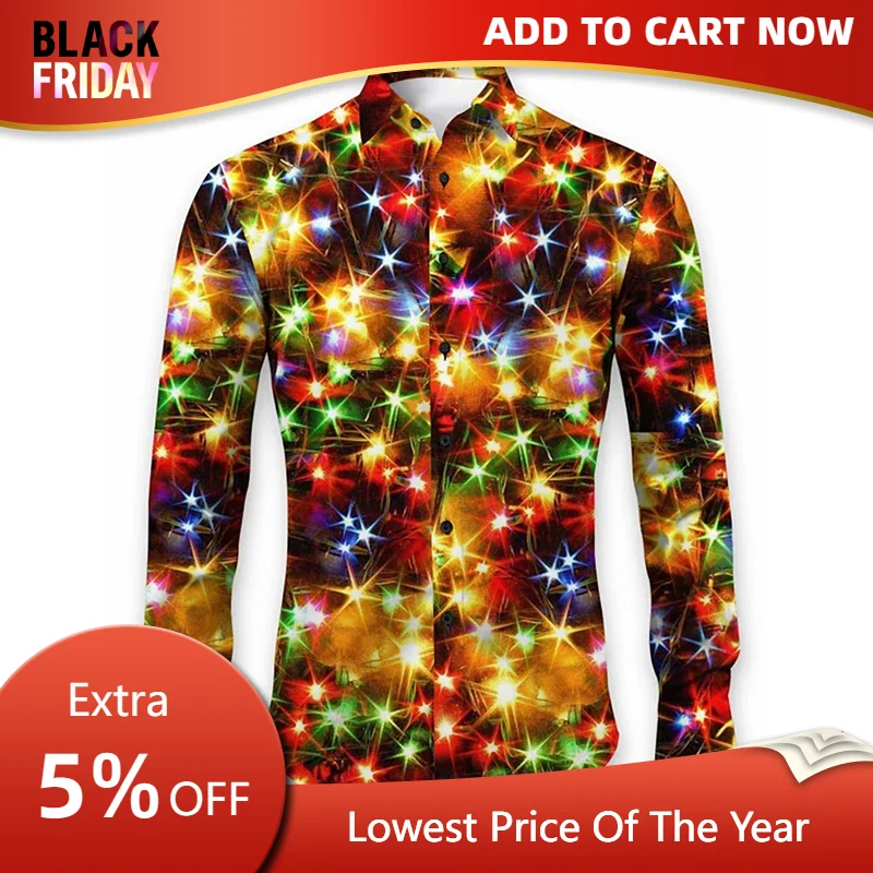 Santa Claus Men's Shirt Fashion Trend Dazzling Star Long Sleeve Shirt Comfortable and Elegant Christmas Men's Clothing