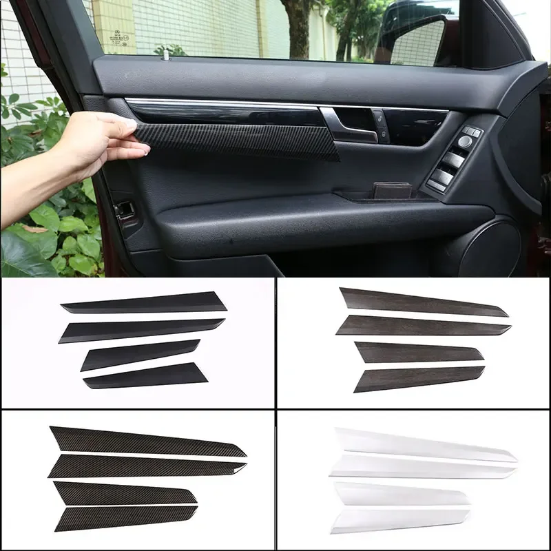 For Mercedes Benz C Class W204 C180 C200 2007-2014 ABS carbon fiber car interior door panel decorative strip sticker accessories