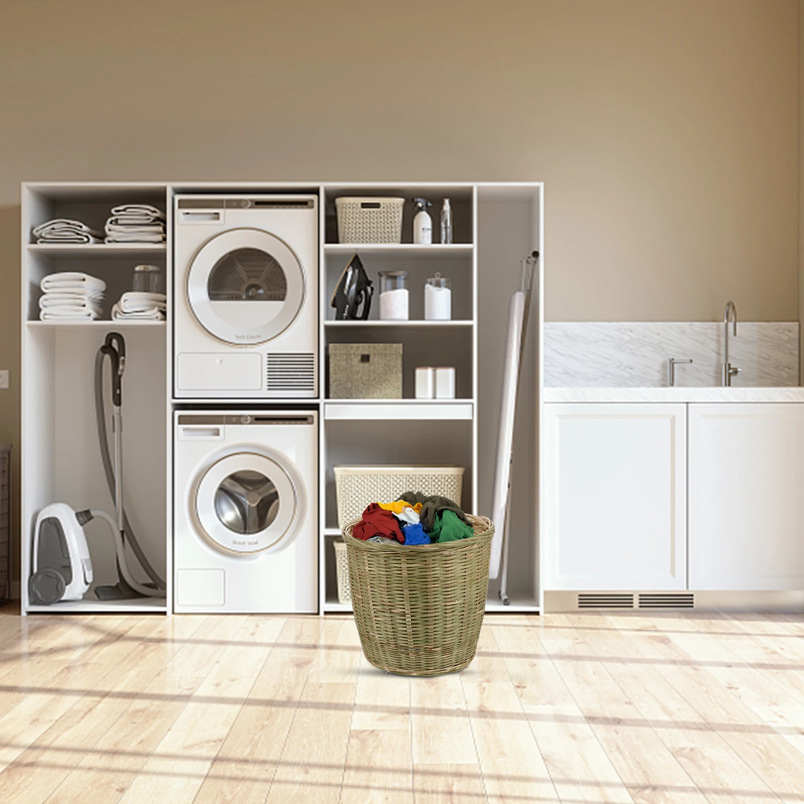 

Bamboo Woven Basket Kitchen Woven Basket With Lid Multi Purpose Household Trash Organizer Kitchen Room Decoration