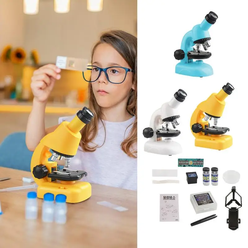 Microscope Kit Lab LED 100X-400X-1200X Home School Science Educational Toy Gift Refined Biological For Kids