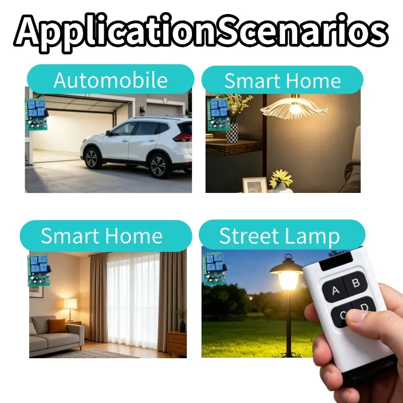RF Wireless Remote Control Switch 433Mhz AC 110V 120V 240V 220V 30A 4CH Relay For Garage Door Light Lamp Door Access System