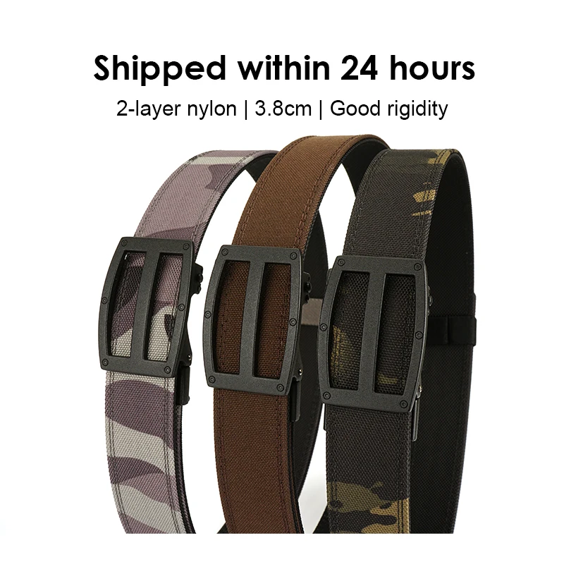 HSSEE Blue Tactical Belt for Men Metal Automatic Buckle 1100D Nylon Stiff Military Police Duty Belt IPSC Casual Belt Girdle Male