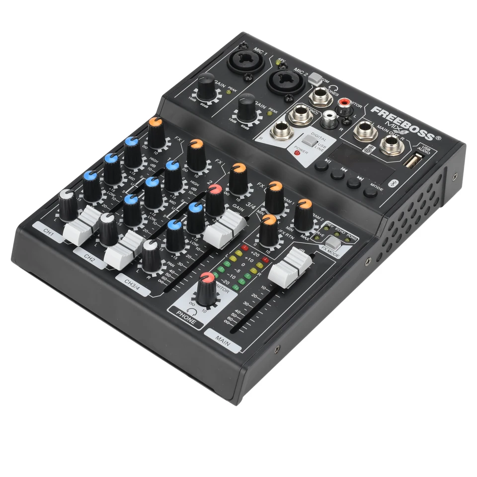 FREEBOSS 4 Channels Audio Mixer Reverb Echo Effect Mixing Console