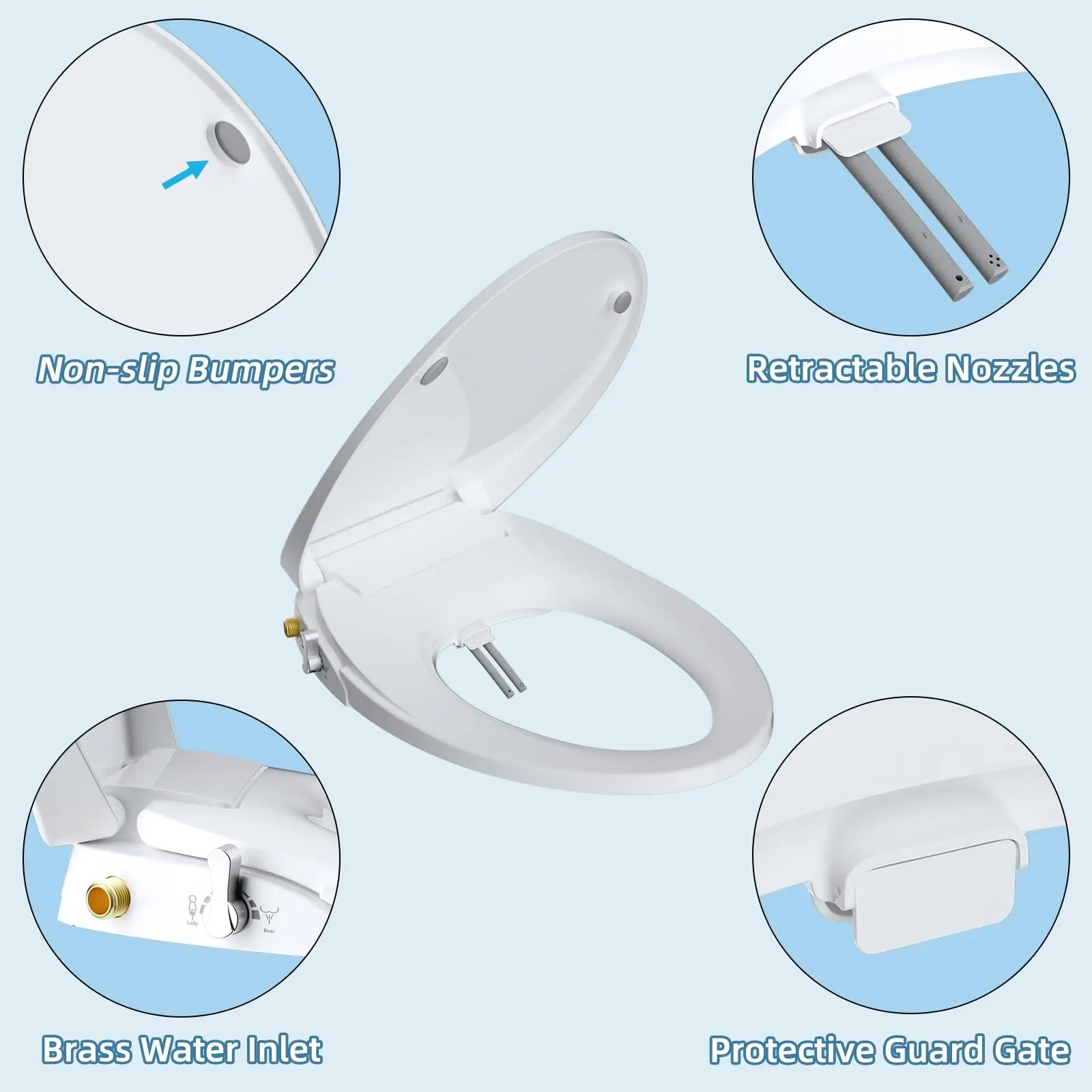 Elongated Bidet Toilet Seat with Slow Close,Non-Electric Bidet Attachment for Toilet Seat with Dual Nozzle,Self-Cleaning Nozzles