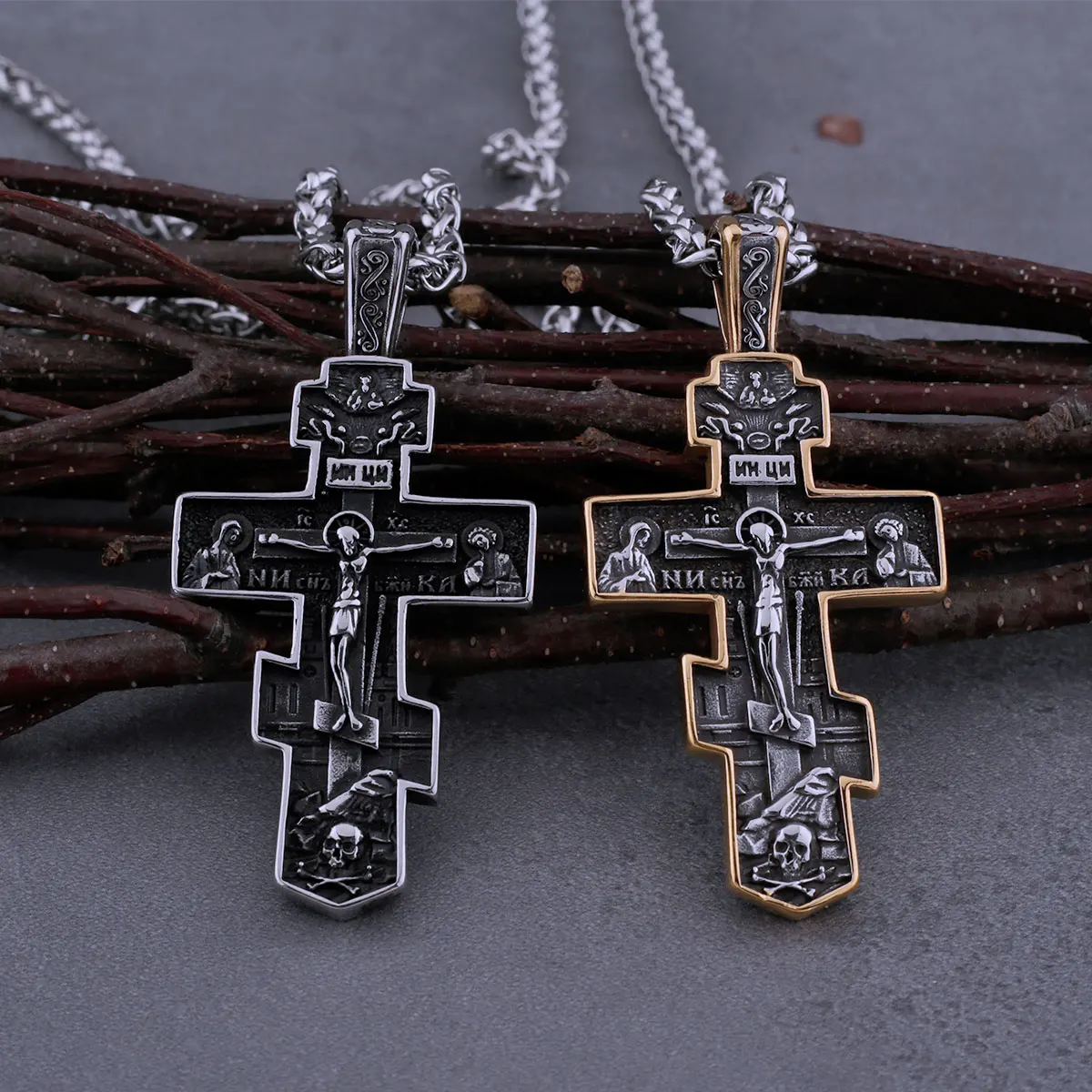 316L Stainless Steel  Jesus Cross Necklace Men\'s Religious Faith Amulet Pendant Necklace Believers Fashion Jewelry Accessories