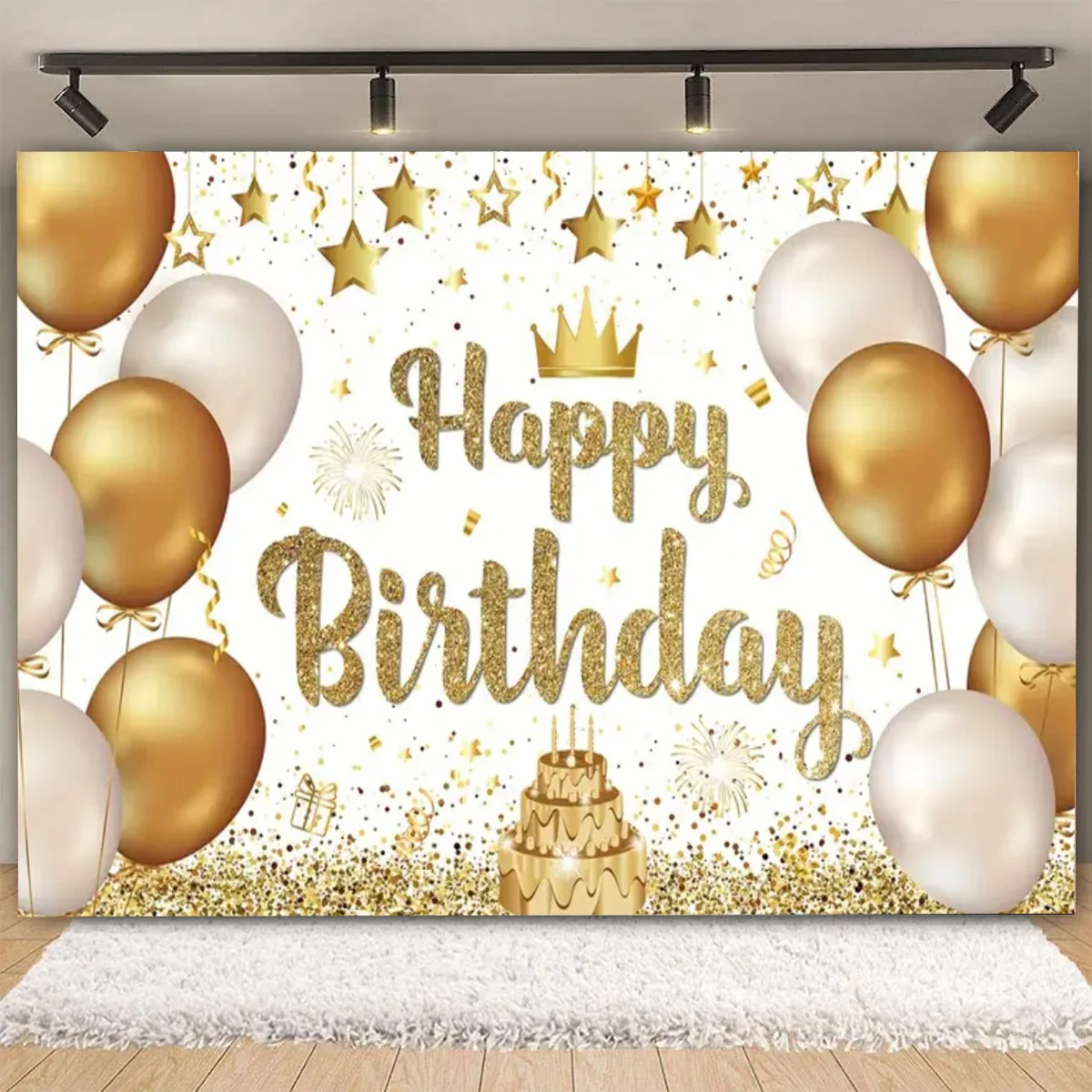 Gold Glitter Blue Birthday Party Backdrop Balloon Star Booth Banner Poster Backdrop Adult Theme Party Decoration Supplies Gifts