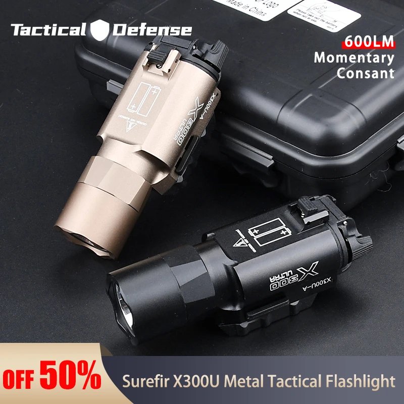 Linterna táctica Surefir X300 Airsoft X300U, luz de explorador de pistola, arma de caza al aire libre, linterna de 600LM, ajuste de 20M