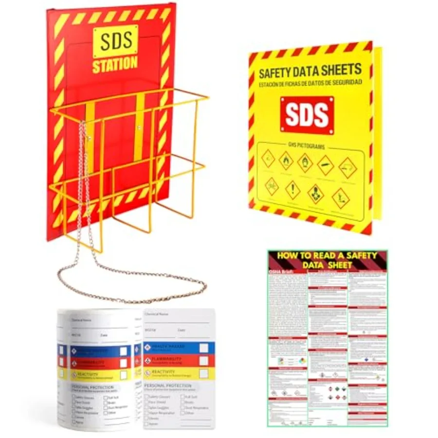 

Папка-органайзер и настенная стойка для MSDS/SDS, желтая, сверхпрочная, 3-дюймовая, для паспортов безопасности материалов, с 3 кольцами, проволочной стойкой и дисплеем