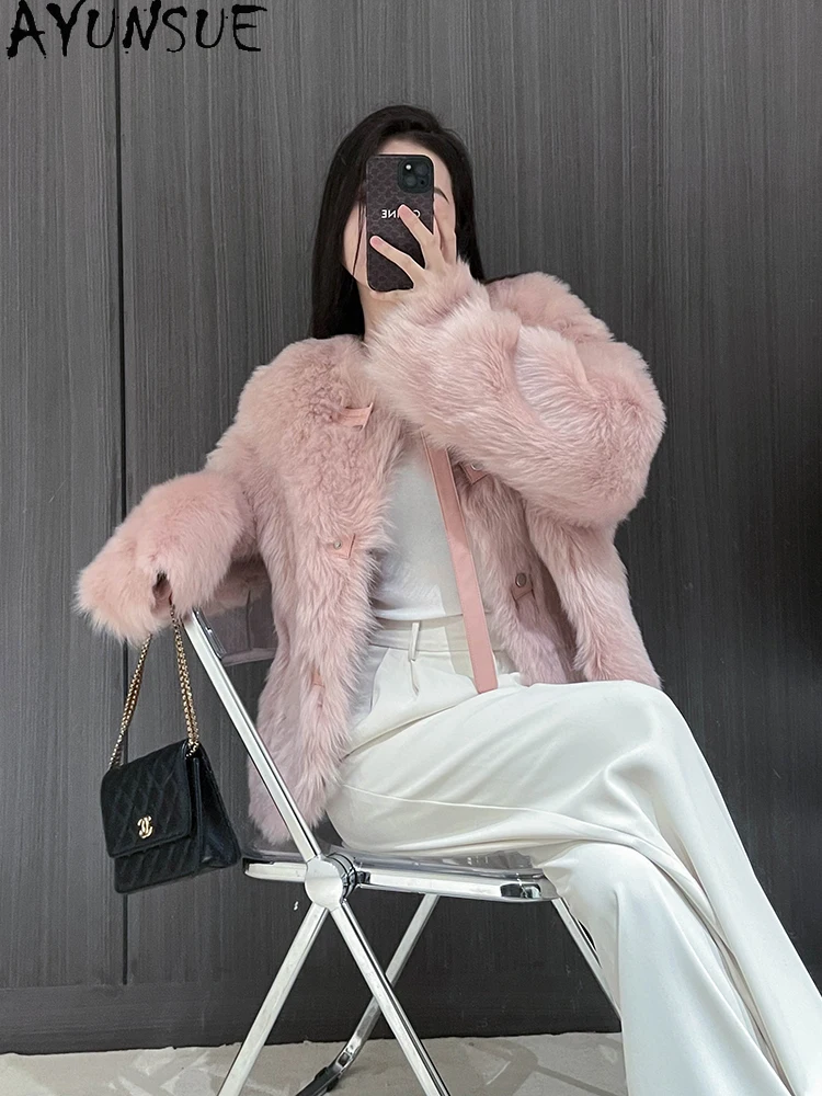 AYUNSUE 2025 Kurtka z polaru damski średniej długości luksusowe futra dla kobiet odzież wysokiej jakości nowość w odzieży wierzchniej Abrigo Mujer