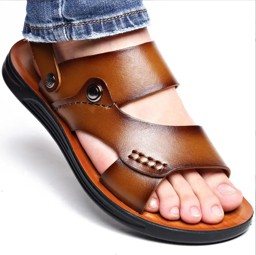 Summer New Shoes for Men Fashion Genuine Leather Sandals Cow Leather Casual Slipper Man Cool Beach Shoes - Image 3