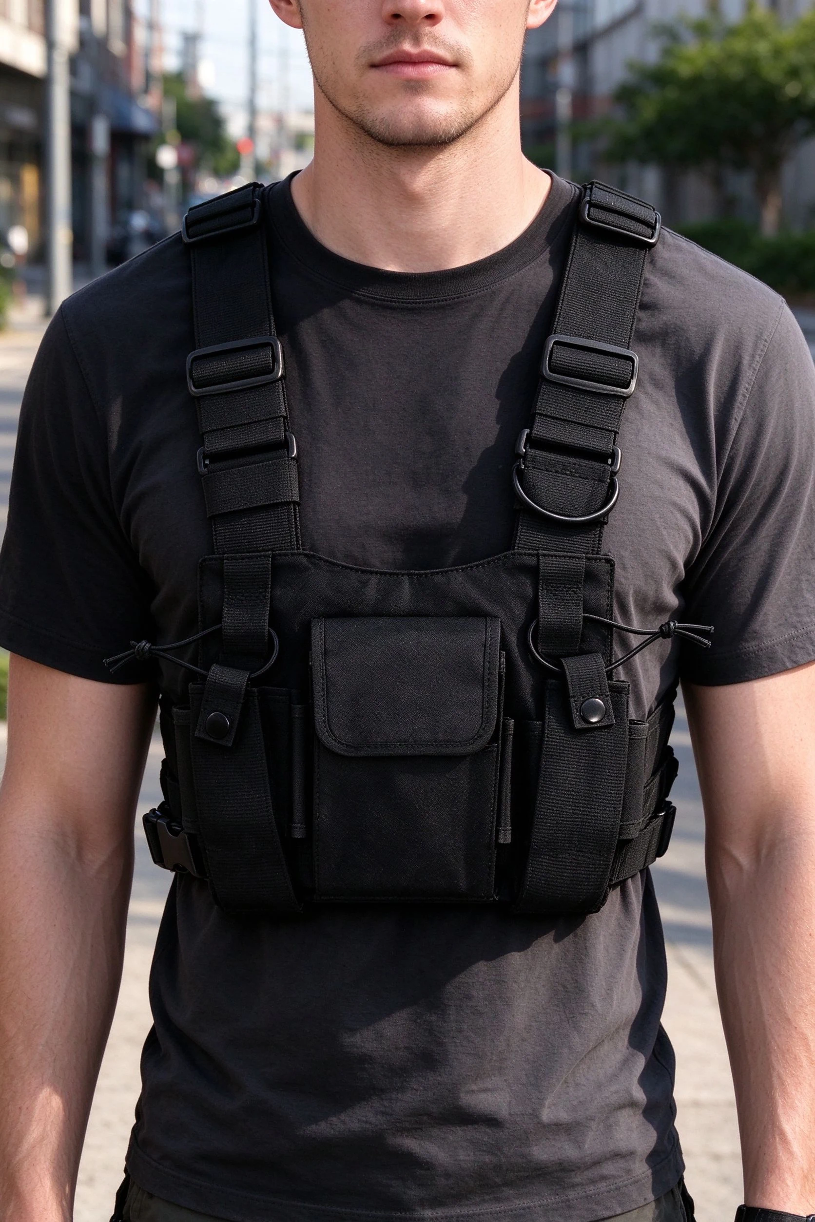 Front Chest Pack Pouch Holster Carry Case with Radio Pocket, Chest Harness Vest Rig for 2‑Way Radio Walkie Talkie, Compatible wi