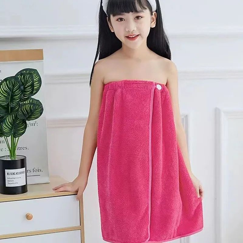 New Solid Color Child Bath Skirt Absorbent Quick-drying Household Coral Fleece Bath Towel Wrap Skin-friendly Tube Top Bathrobe