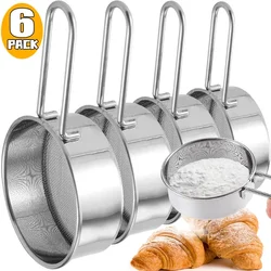 Stainless Steel Flour Sieve Fine Mesh Strainer Baking Flour Sifter with Handle Handheld Coffee Powder Mesh Sieve Baking Tools