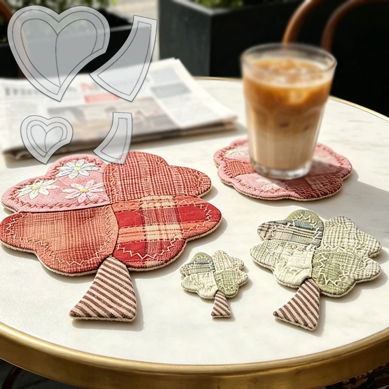 YOMDID 4pcs Heart & Flower Patchwork Templates, Multi-Size Floral Pattern Sewing Stencils, Reusable Embroidery Guide