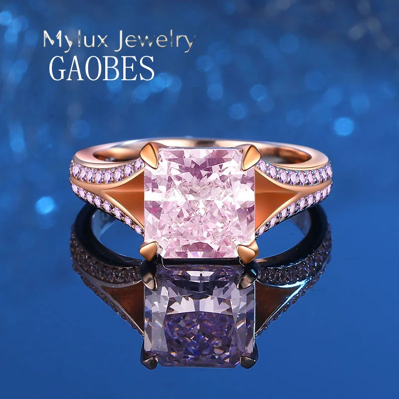 

Mylux Jewelry Luxury Solid 18k gold Platinum PT950 Sugar Ring Ice Flower Cut Pink Diamond Women's Ring
