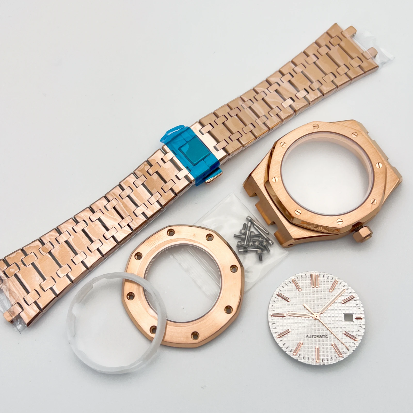 rose NH35 set, case+strap+dial+hands, high-quality stainless steel case strap, sapphire mirror, Suitable for NH35NH36 movements