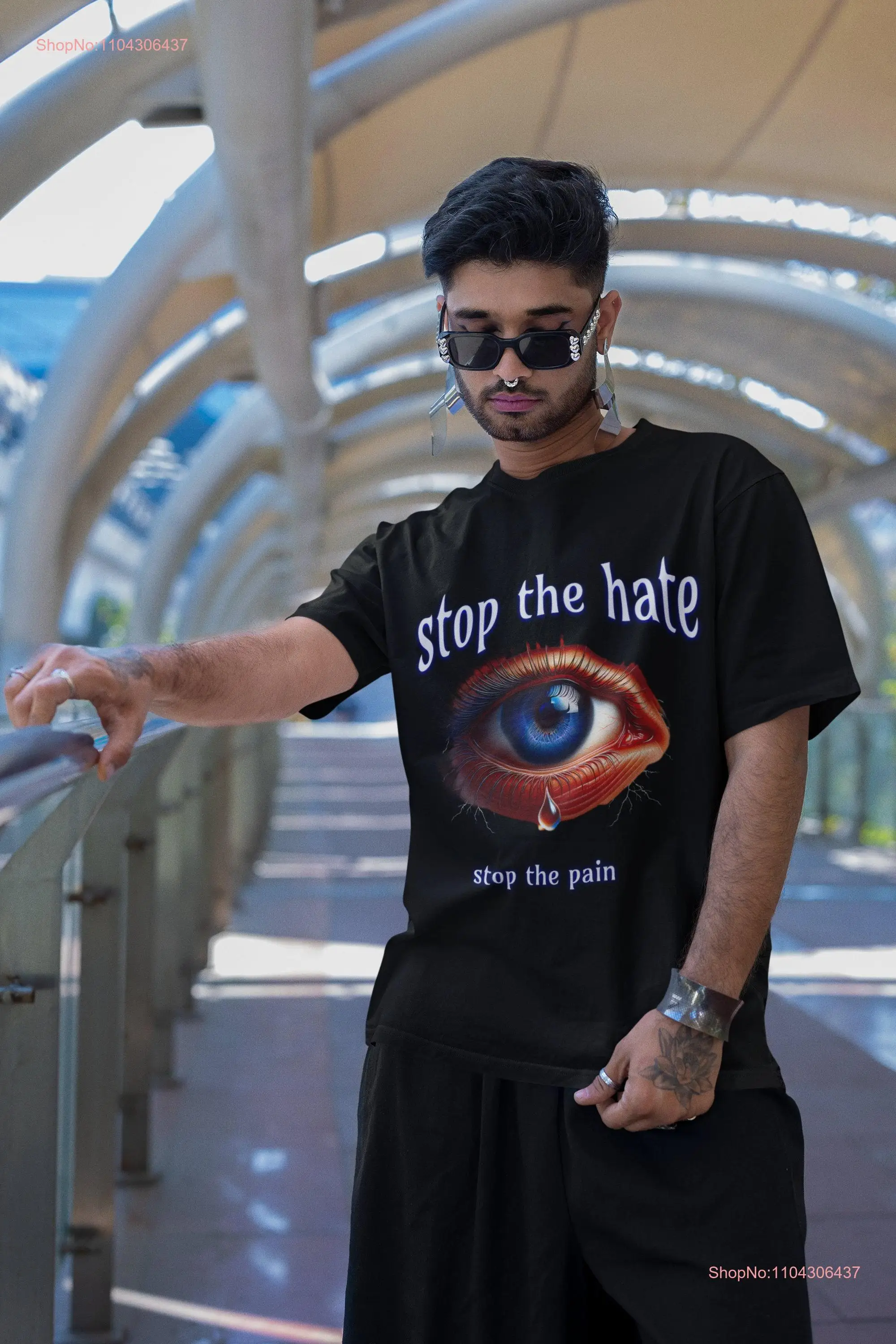 Stop the Hate Pain Eye with Teardrop Design T Shirt Promote Peace and Compassion Love Forgiveness For All Equality Fair