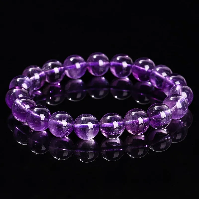 JD Natural Amethyst Quartz Bead Bracelets Women Reiki Healing Energy Purple Crystal Stretch Bangles Yoga Jewelry Couple Gifts