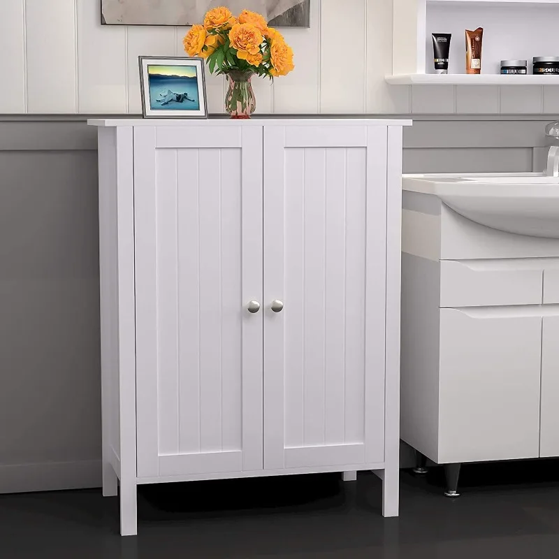 

Modern Cabinet 3 Shelves Double Door Bathroom Storage Floor Organizer white