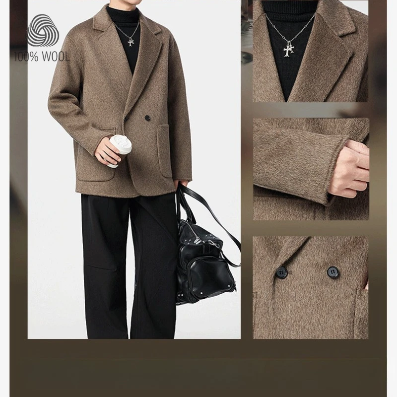 100% Wool Double-Faced Men's Coat, Mid-Length, Loose Fit, Casual Wide Style Woolen Overcoat Plus Size Coat and Jacket