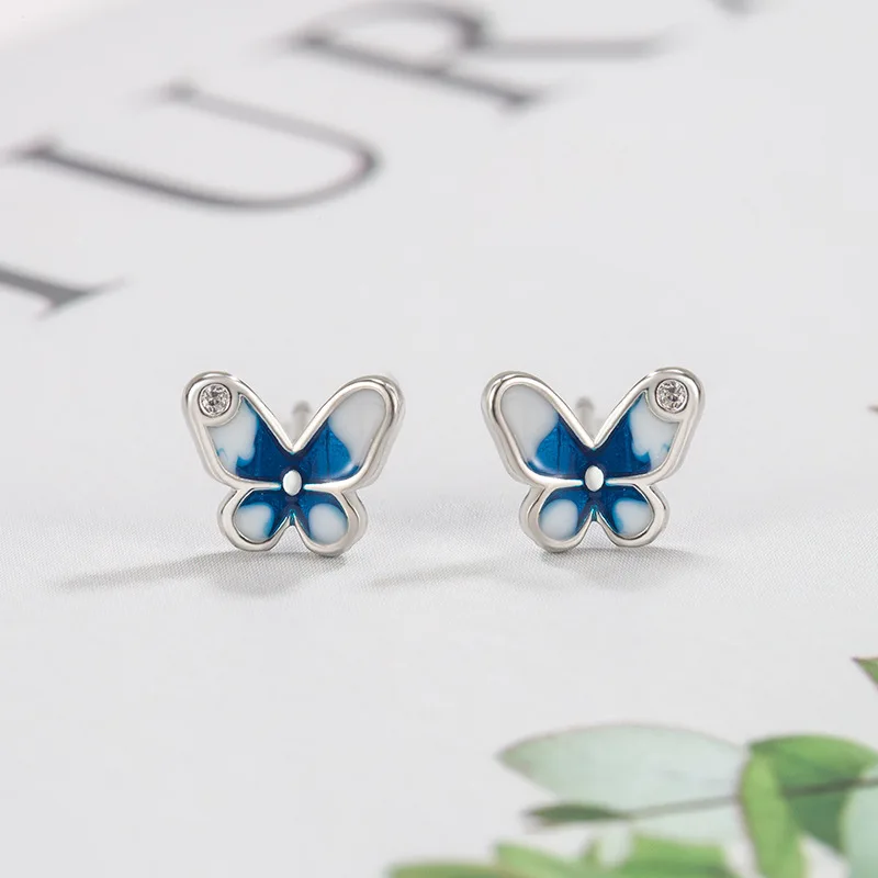 925 Sterling Silver Butterfly Stud Earrings Stylish Exquisite Sweet Style Sophisticated Design High End Earrings for Women