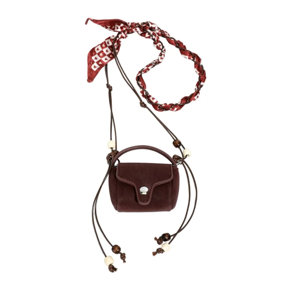 

Silk Scarf Suede Crossbody Bag Matte Pu Leather Hanging Neck Bag Shoulder Pouch Small Purse Square Mini Bag Fashion Accessories