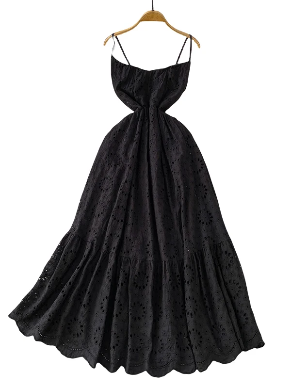 Abito lungo da donna Abito con bretelle cavo all'uncinetto in pizzo blu Vacanza estiva Festa in spiaggia Boho