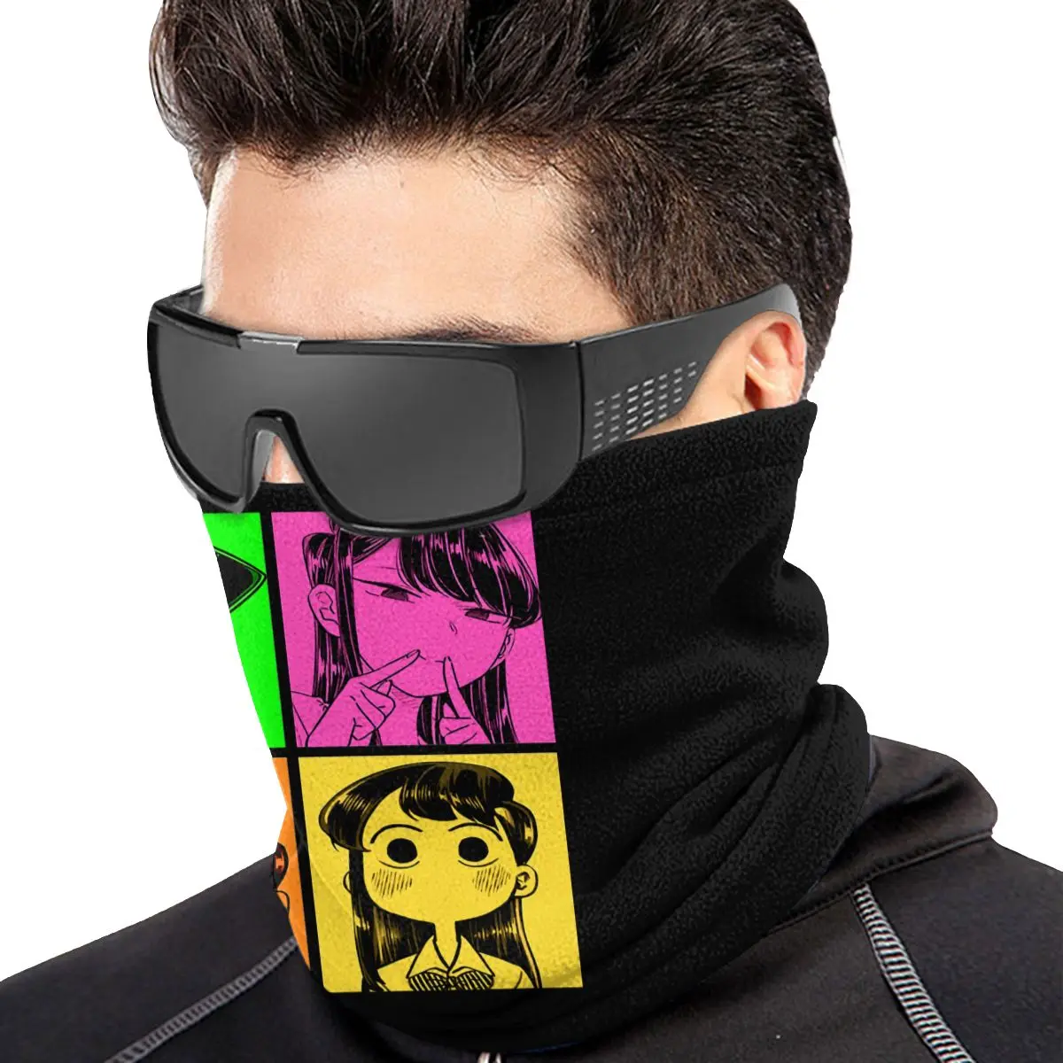 Manga Pop Art Komi San Curious Excited Smile 01 Microfiber Neck Gaiter Bandana Scarf Sports Printing Breathable