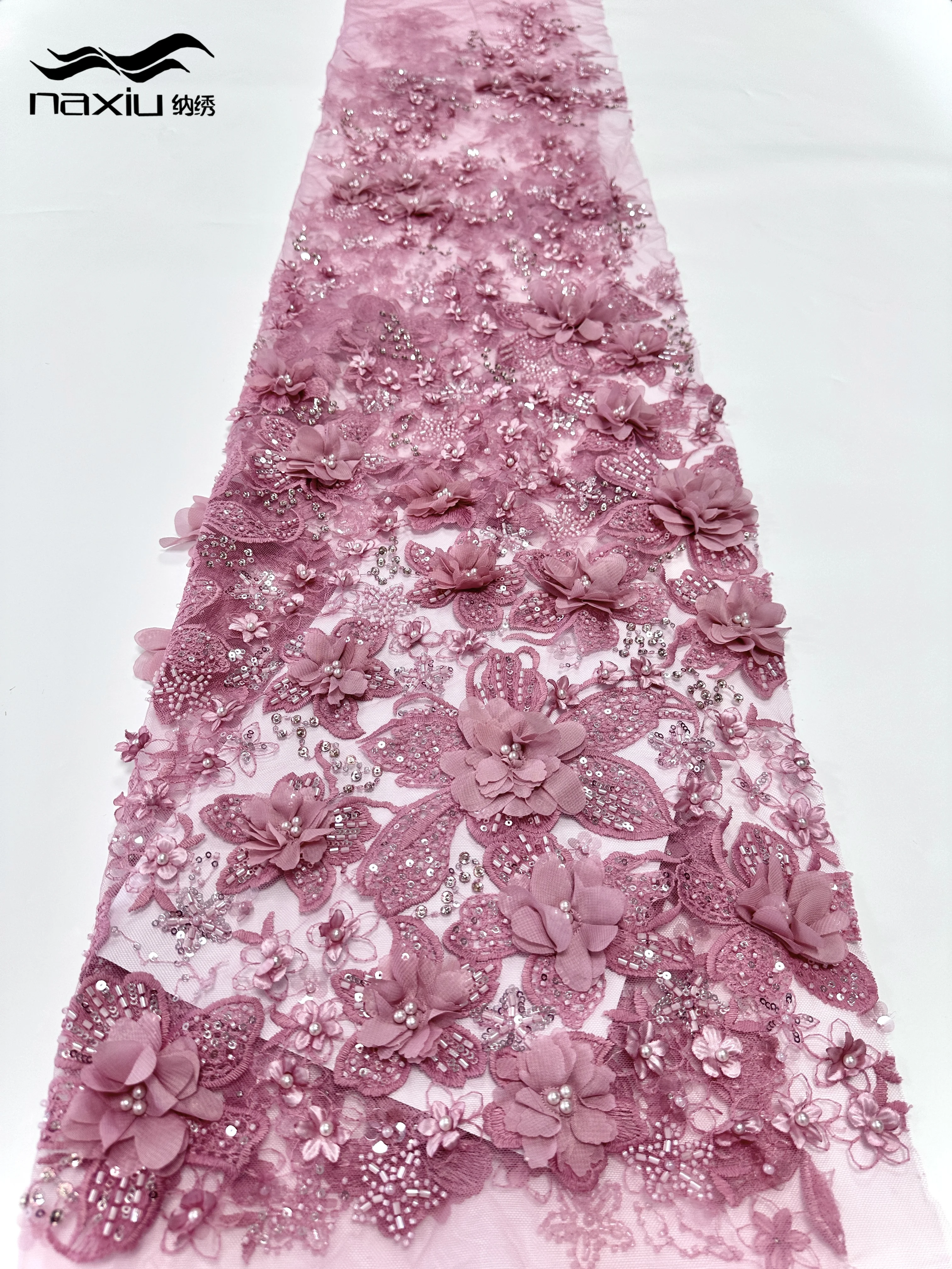 

Madison African Beaded Tulle Lace Fabric, 3D Flowers, French Appliques, Wedding and Party, Dubai, 5 Yards, 2025