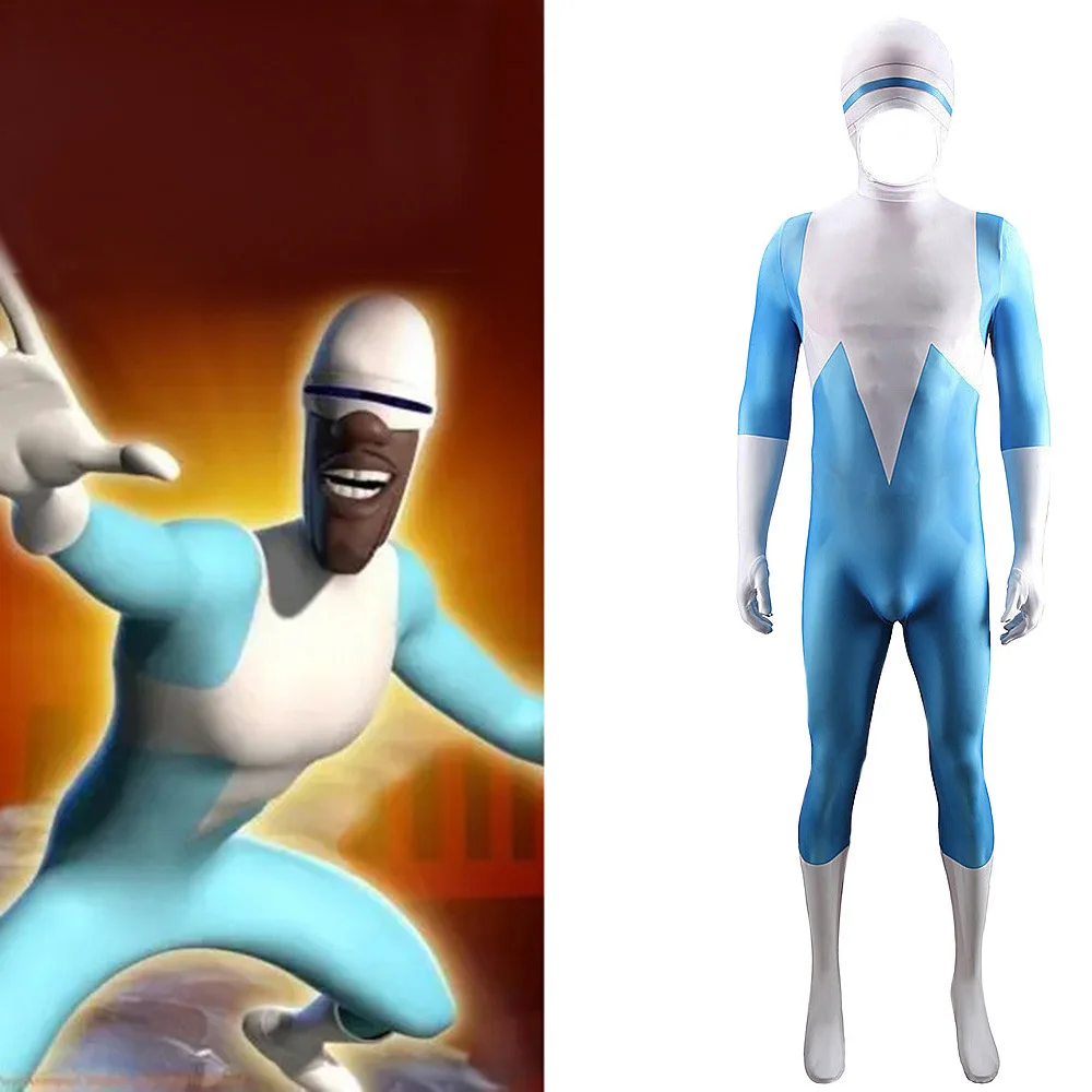 Los Increíbles 2 Frozone ‌ Mono disfraz de Cosplay monos 3D mascarada de Halloween trajes de fiesta de Carnaval para niños adultos