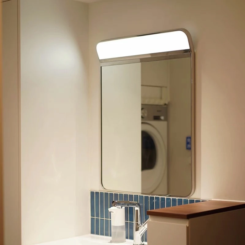 Stainless Steel LED Light Bathroom Mirror Wash Makeup Wall Mounted Mirror Square Simple Modern Household Bathroom Accessories